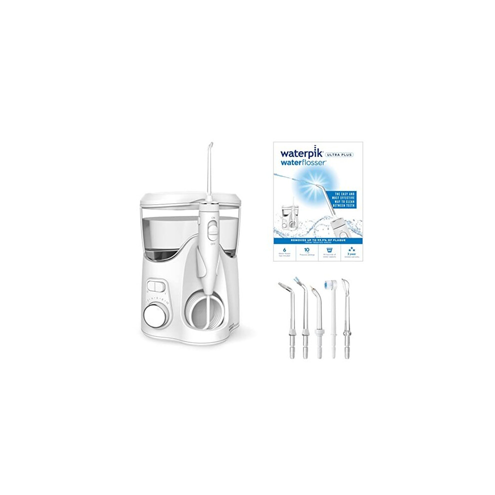 Waterpik Ultra Plus Water Flosser With 5 Tips And Advanced Pressure Control System With 10 Settings, Dental Plaque Removal Tool, White (WP-150UK)