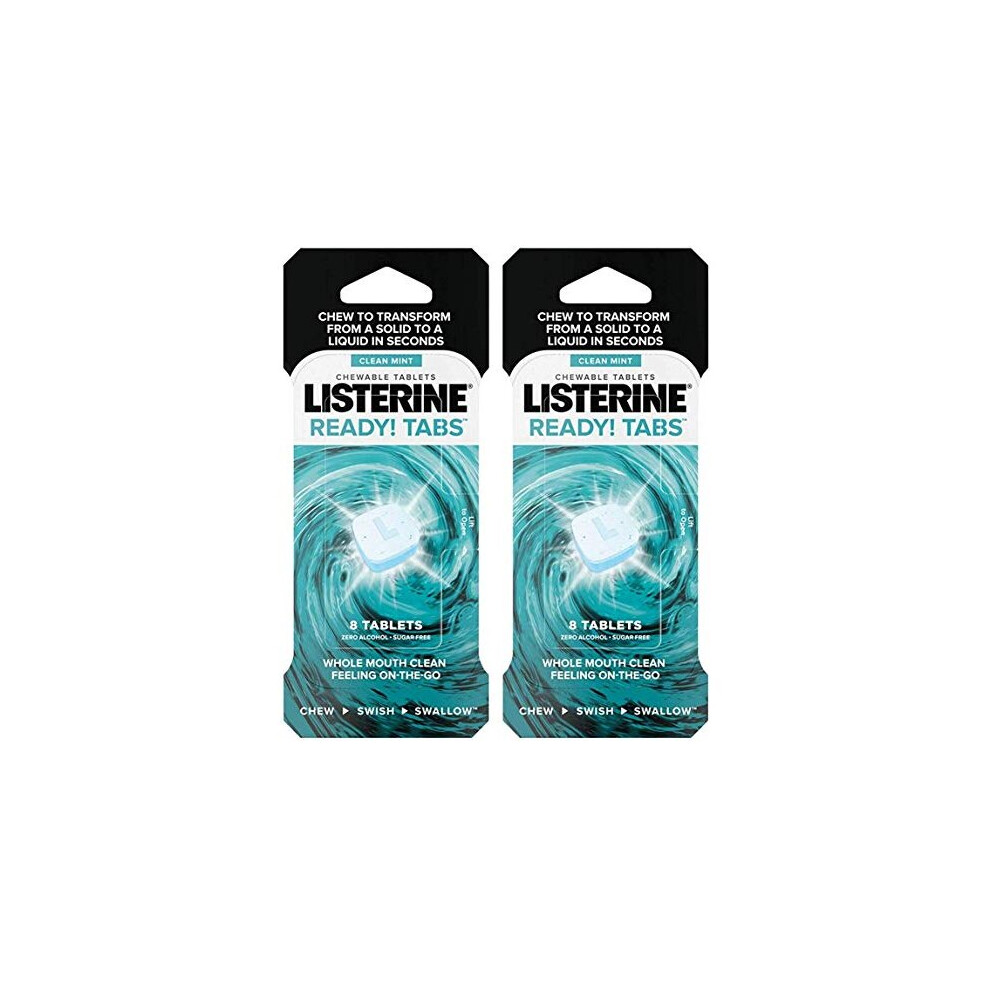 Listerine Ready Tabs Chewable Tablets with Clean Mint Flavor, 8 Ct (Pack of 2)