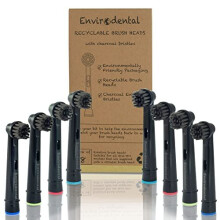 Eco Friendly Replacement Toothbrush Heads by Envirodental - Fully Recyclable Pack of 8 Brushes - with Activated Charcoal Bristles - for Electric