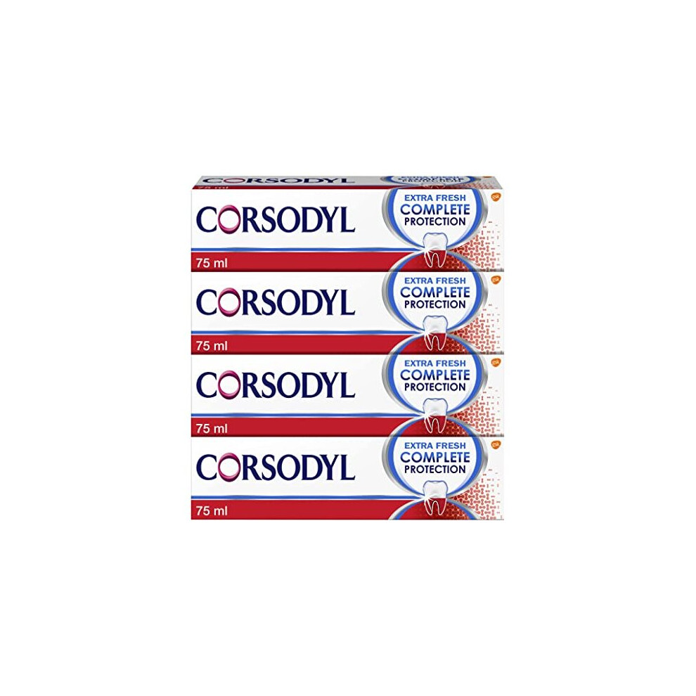 Corsodyl Complete Protection Toothpaste, Extra Fresh, Gum care, Fluoride Toothpaste, 4x75ml