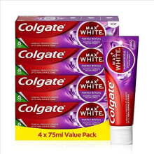 Colgate Max White Purple Reveal Teeth Whitening Toothpaste 4x75ml | Purple Toothpaste with Optic-Colour Correcting Technology | Colour Corrects Yellow