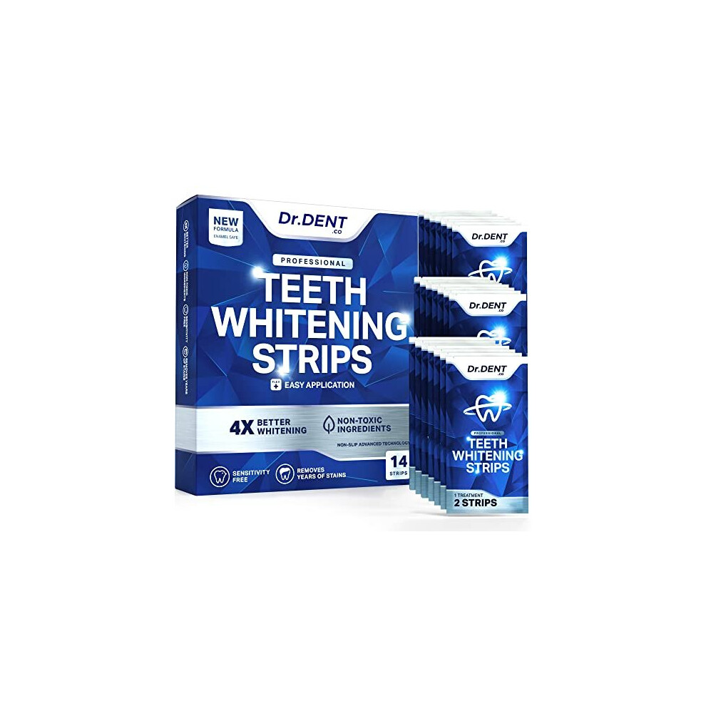 DrDent Professional Teeth Whitening Strips 7 Treatments - Safe for Enamel - Non Sensitive Teeth Whitening - Whitening Without Any Harm - Pack of 14