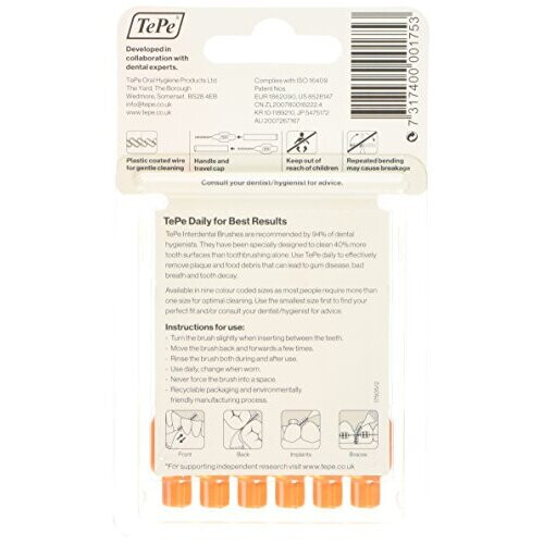 Tepe Tepe 0.45 mm Interdent Orange Brushes - Pack of 6 1