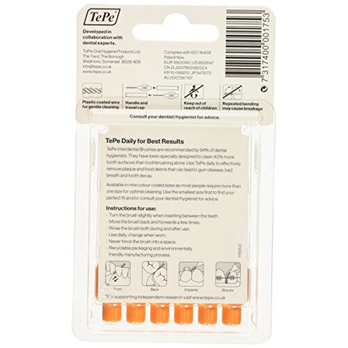 Tepe Tepe 0.45 mm Interdent Orange Brushes - Pack of 6 2