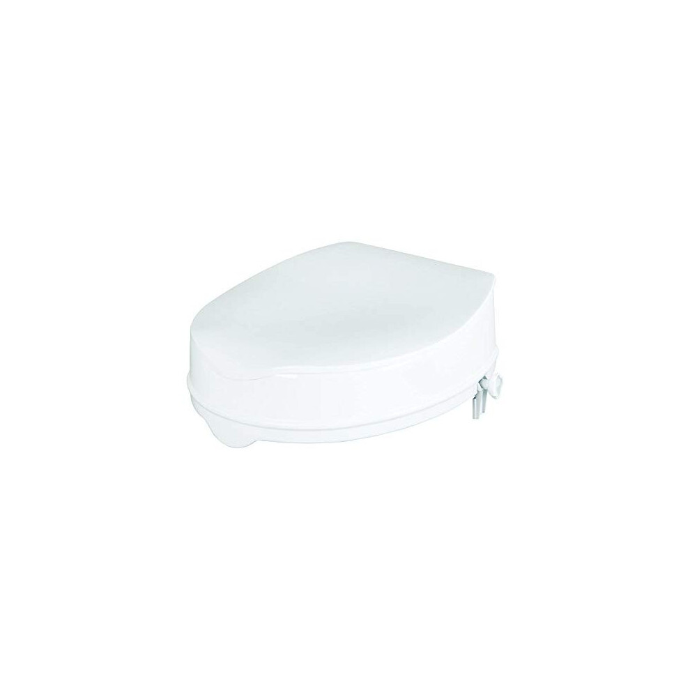 Homecraft Savanah Raised Toilet Seat 4" With Lid, Elongated & Elevated Lock Seat Support For Elderly, Handicapped And Disabled Users, Colour White
