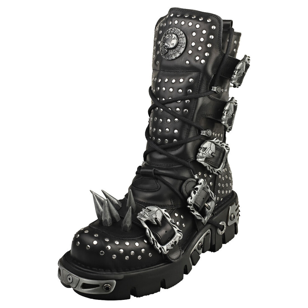 (3) New Rock Boot Metallic M-1535-s1 Unisex Platform Boots in Black Silver