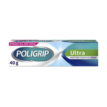 Poligrip Denture Adhesive Cream, False Teeth and Partials Fixative, Ultra, 40 g (Pack of 1)