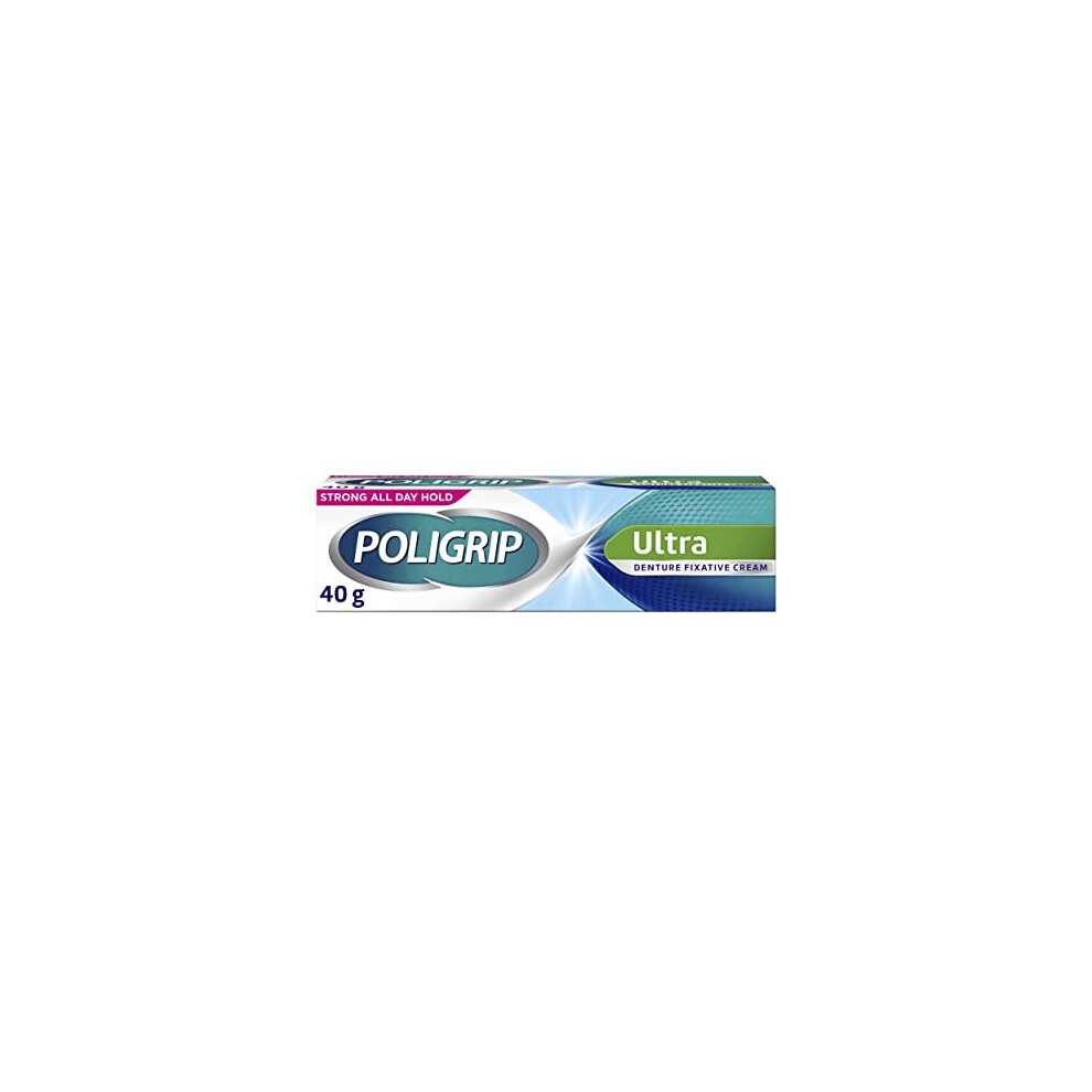 Poligrip Denture Adhesive Cream, False Teeth and Partials Fixative, Ultra, 40 g (Pack of 1)