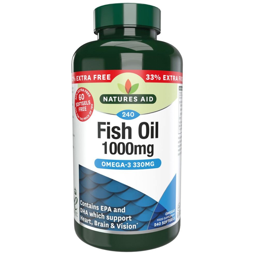 Natures Aid Fish Oil 1000mg 240 Softgels Extra Fill (180 + 60 FREE)