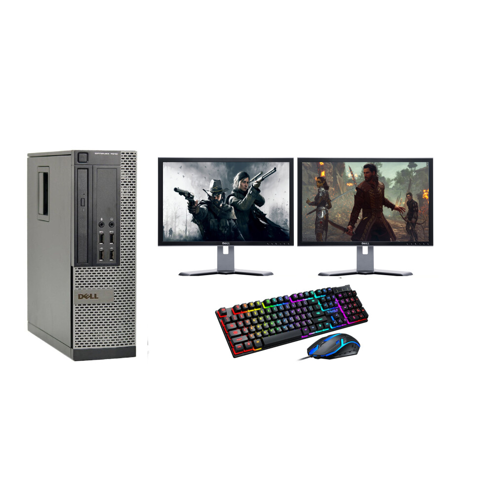 Fcs Fast Gaming Dell Bundle Pc Computer Full Set Dual Monitor Intel I3 8Gb Ram Gt730