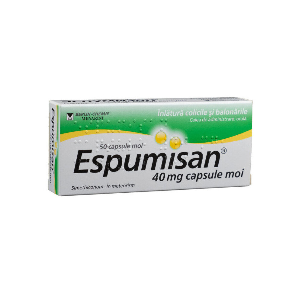 Espumisan, 40 mg, 50 cps.  gas in the stomach or intestines