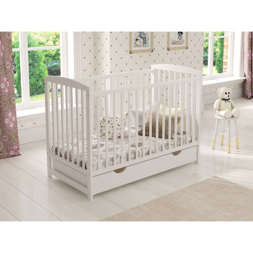 (White) Jacob | Cot Bed 120x60cm with drawer 1