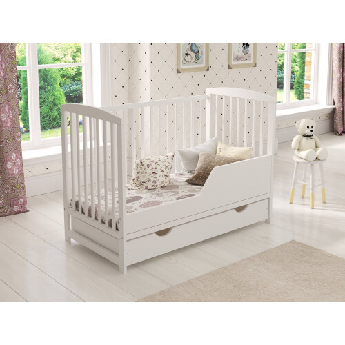 (White) Jacob | Cot Bed 120x60cm with drawer 2
