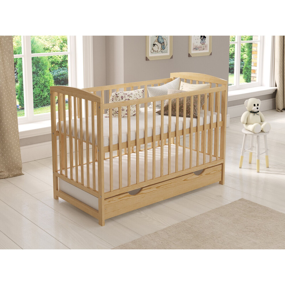 Pine Jacob Cot Bed 120x60cm with drawer