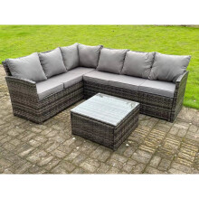 Fimous High Back Rattan Corner Sofa Set Outdoor Furniture Coffee Table