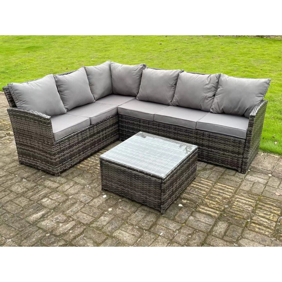 Fimous High Back Rattan Corner Sofa Set Outdoor Furniture Coffee Table