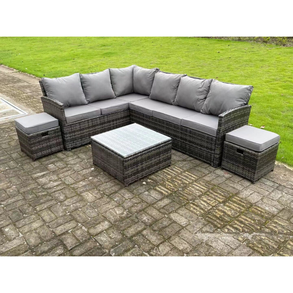 Fimous High Back Rattan Corner Sofa Set Outdoor Furniture Coffee Table