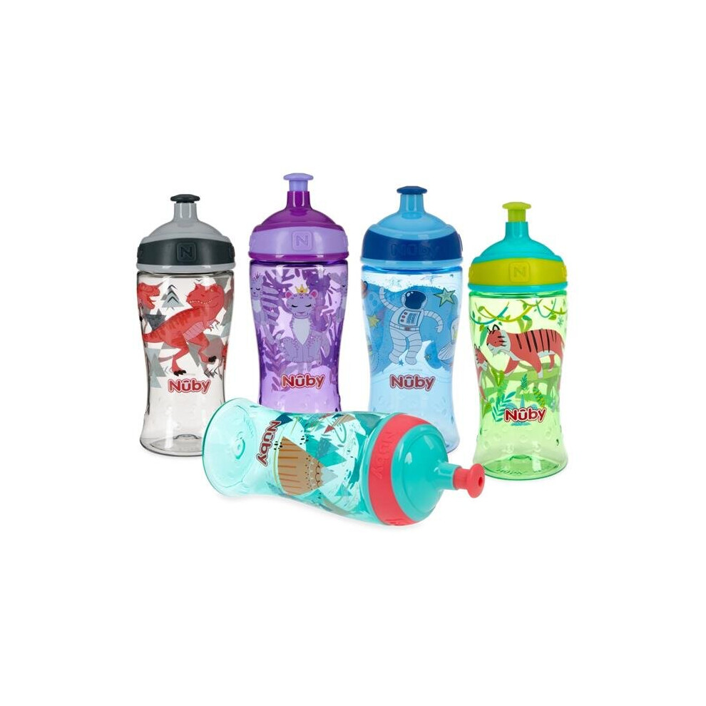 Nuby 2364771 12 oz Nuby Pop Up Super Slurp Jungle Animals Water Bottles - Case of 24 - Pack of 24