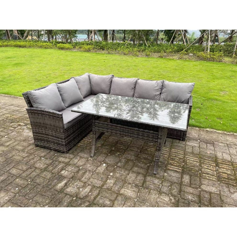 Fimous High Back Rattan Corner Sofa Set Outdoor Furniture Dining Table