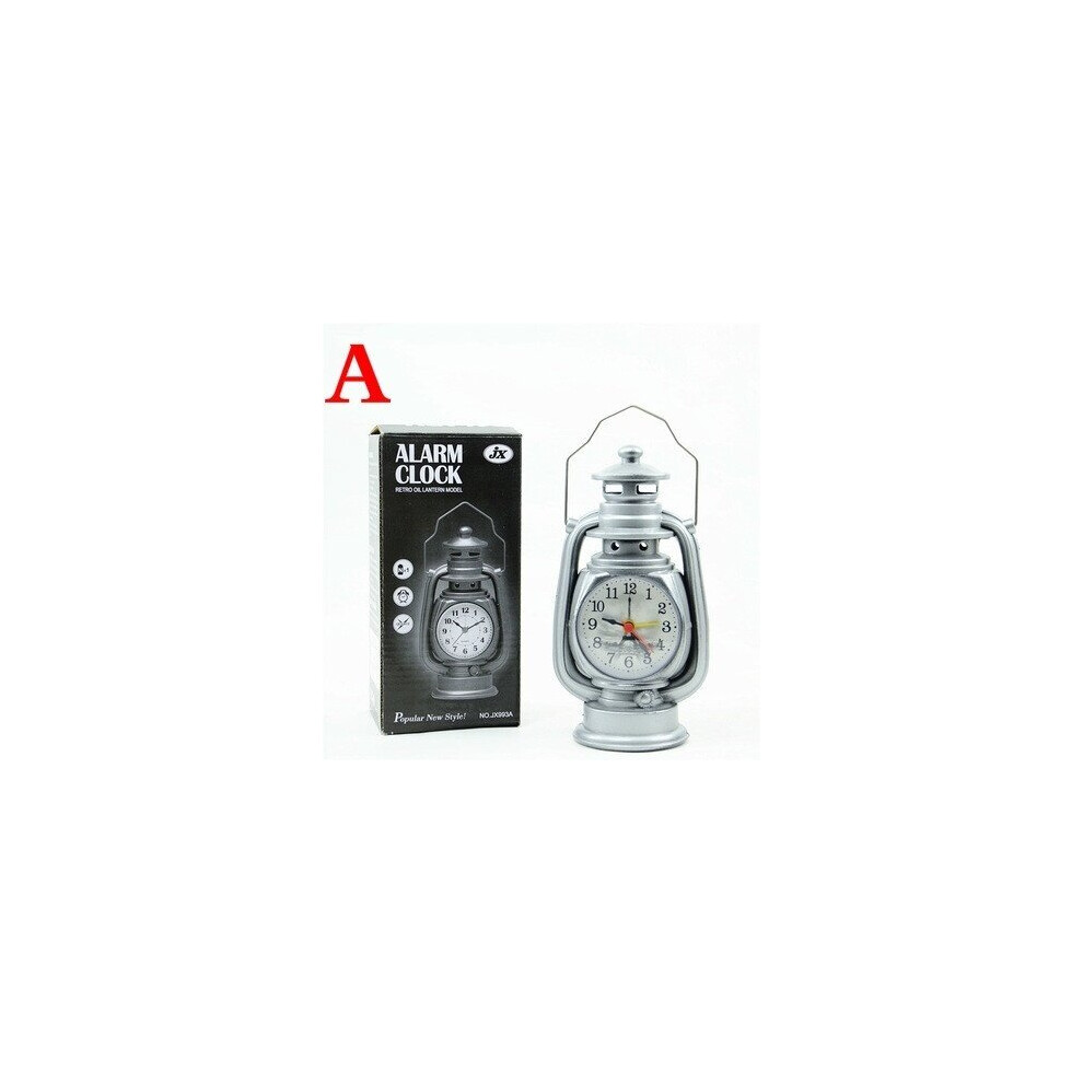 (A) Retro Kerosene Light Alarm Clock Vintage Alarm Clock Table Clock Living Room Decor Articles