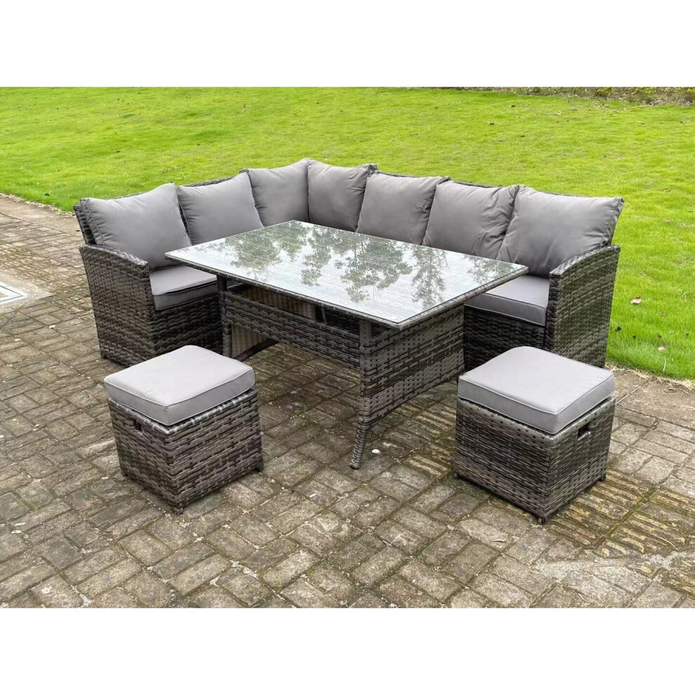 Fimous Rattan Corner Sofa Outdoor Furniture Dining Table 2*Footstool