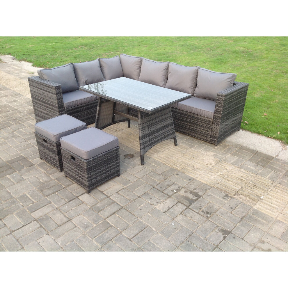 Fimous 8 Seater Rattan Garden Outdoor Corner Sofa Set Dining Table