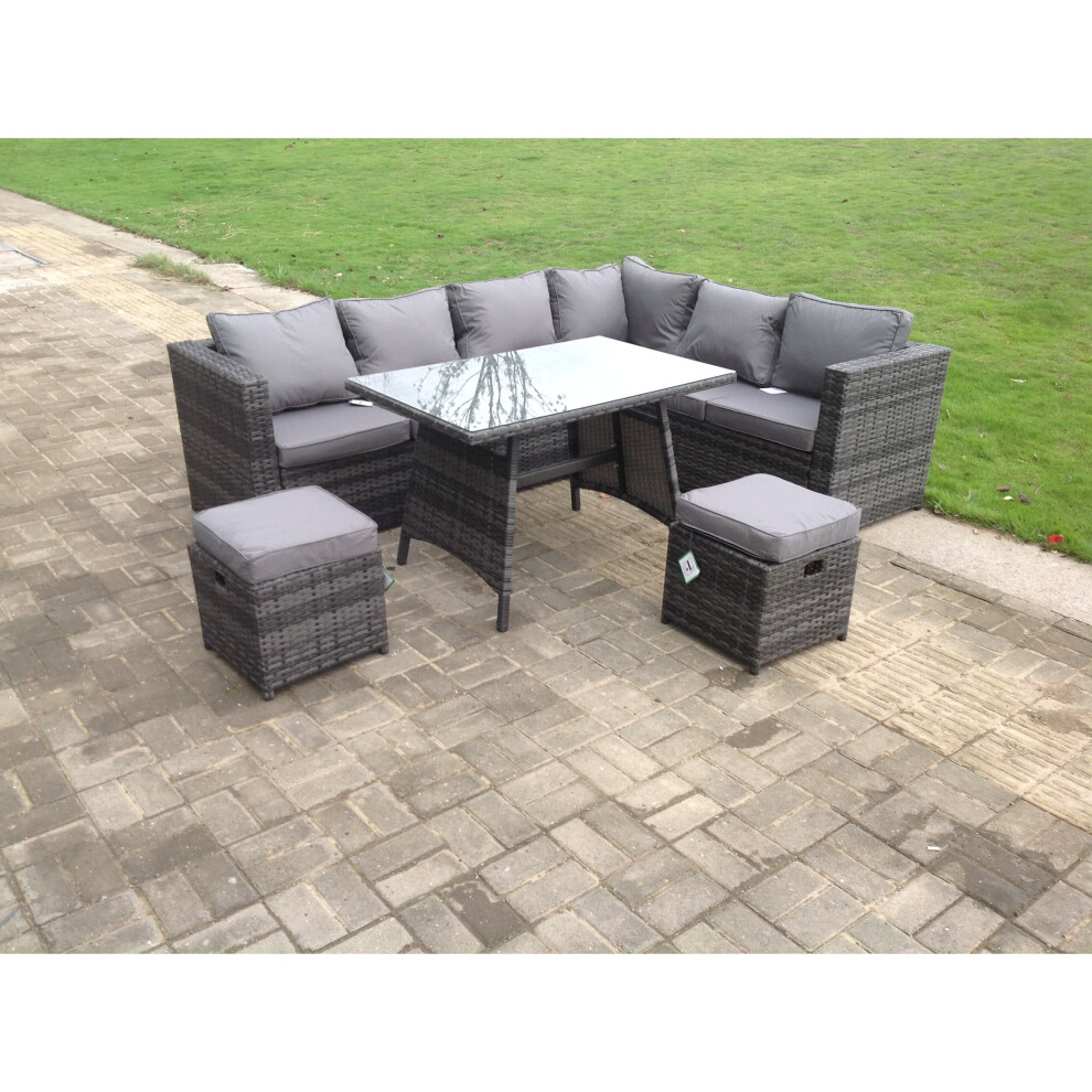 Fimous Rattan Garden Outdoor Corner Sofa Set Dining Table 8 Seater