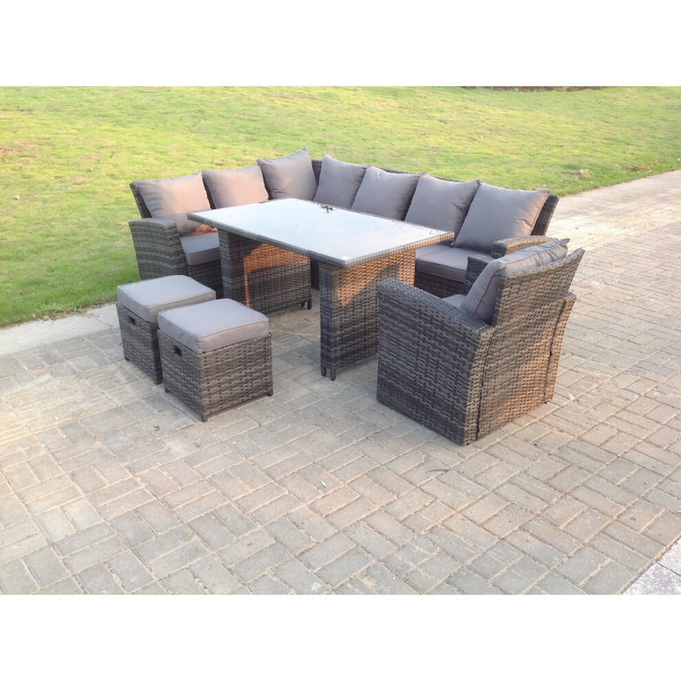 Fimous Rattan Corner Sofa Set Outdoor Furniture Table Footstools Chair