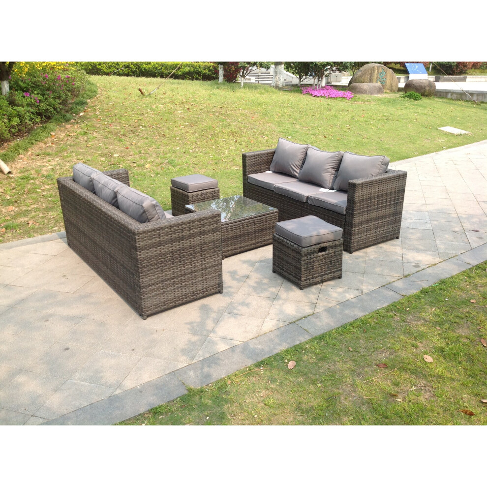 Fimous Rattan Garden Outdoor Sofa Set Patio Small Footstools 8 Seater