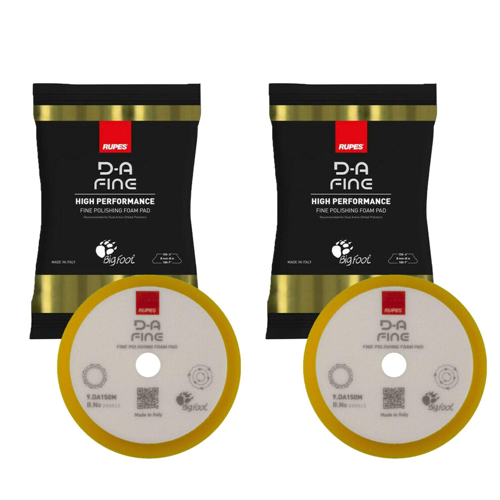 2 X Rupes Bigfoot D-A Fine High Performance Foam Compound Pad Yellow 150Mm 5060859870891