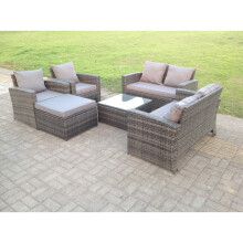 Fimous High Back Rattan Sofa Set Outdoor Furniture 2 Seater Love Sofa