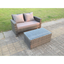 Fimous High Back Rattan Garden Furniture 2 Seater Love Seat Sofa