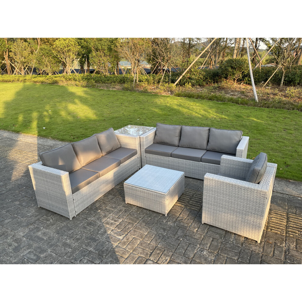 Light Grey Rattan Garden Outdoor Lounge Sofa Set Chair Sofa Side Table