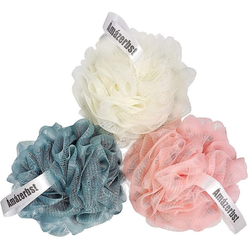 Amazerbst loofah,Shower Puff for Women and Men, Soft Body Scrubber Bath Sponge Set of 3
