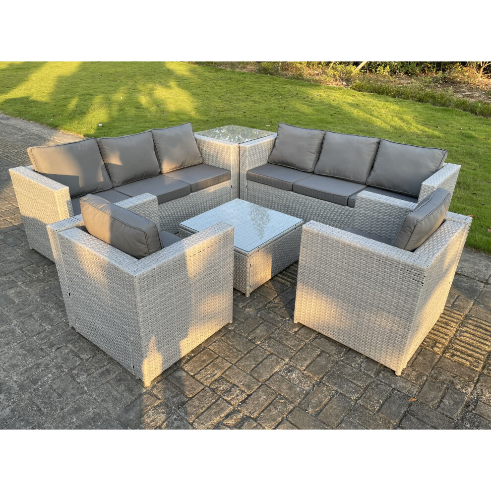 Light Grey Corner Rattan Garden Outdoor Sofa Set Chairs Sofa Side Table 8 Seater