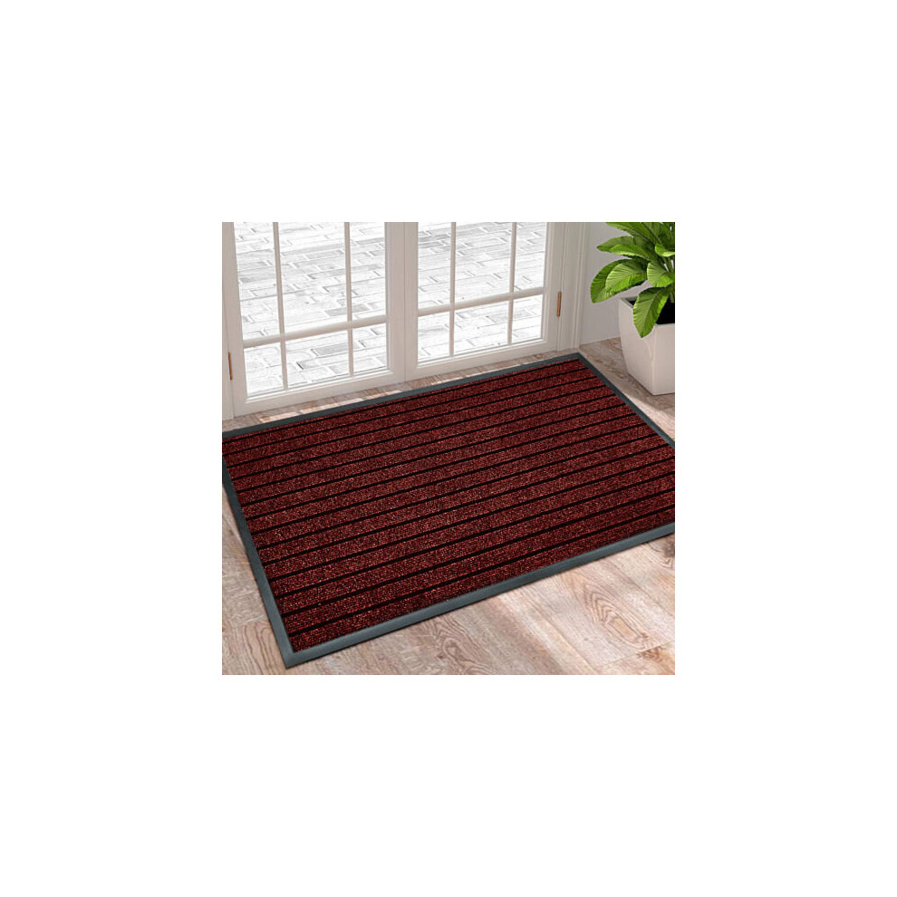 (Red, 50X80 CM) Anti Slip Rubber Mat Door Mats Indoor Outdoor Washable Heavy Duty Hallway Kitchen Runner Rug