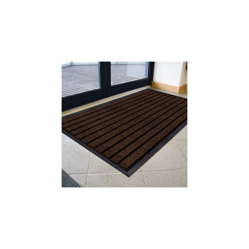 (Brown, 80X300 CM) Non-Slip Rubber Door Mat Indoor Outdoor Washable Rug Heavy Duty Dirt Trapper Welcome Doormats