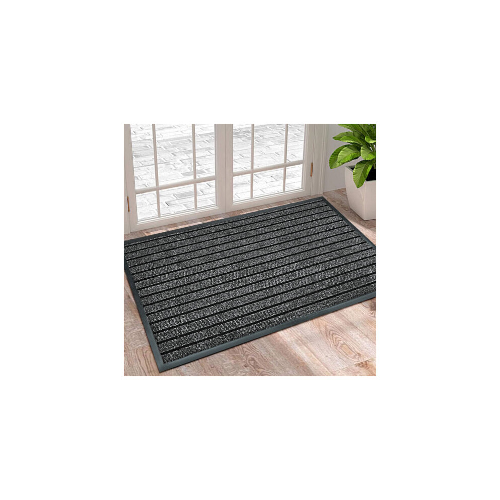 (Grey, 80X300 CM) Non-Slip Rubber Door Mat Indoor Outdoor Washable Rug Heavy Duty Dirt Trapper Welcome Doormats
