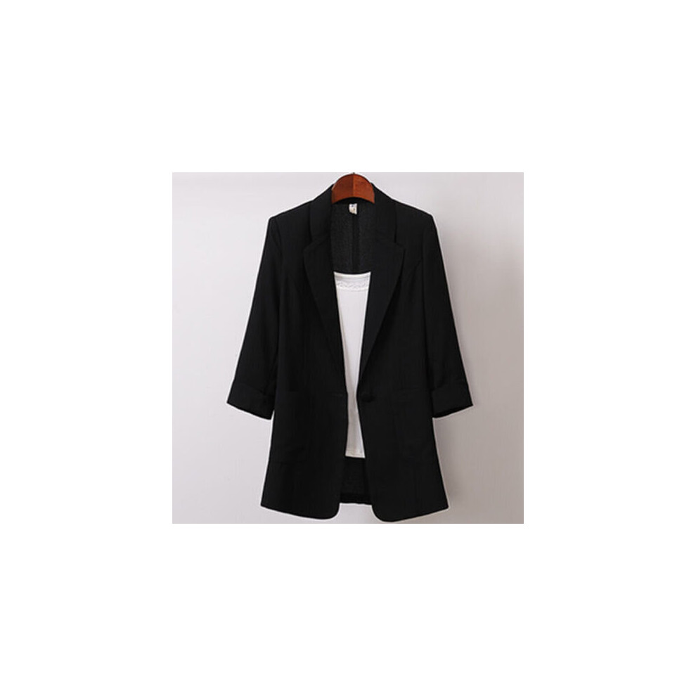 (Black, 4XL) Womens Casual Cotton Linen Blazer Jacket Tops Ladies Loose Button Up Lapel Coat