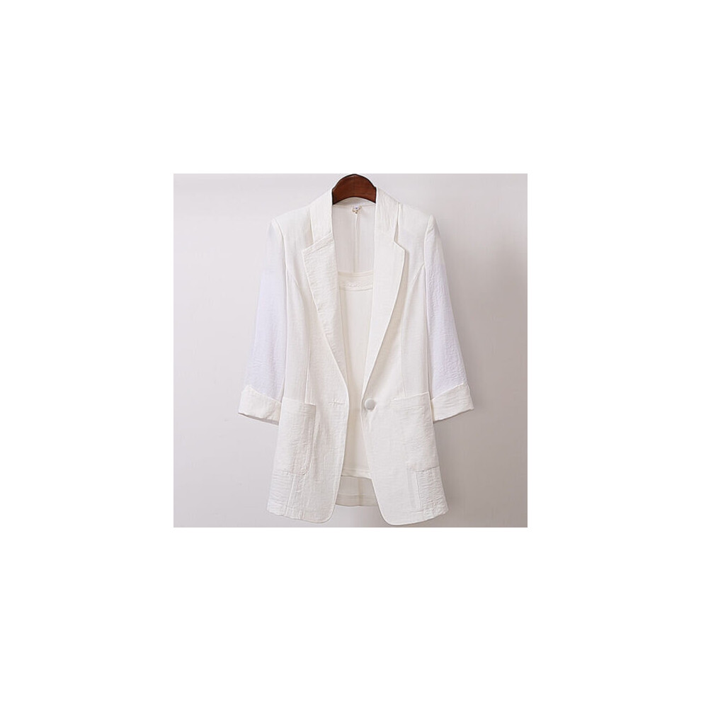 (White, XL) Womens Casual Cotton Linen Blazer Jacket Tops Ladies Loose Button Up Lapel Coat