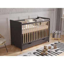 (Anthracite/Pine) Tokyo | Cot Bed 120x60cm with drawer