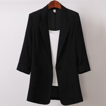 (Black, L) Womens Casual Cotton Linen Blazer Jacket Tops Ladies Loose Button Up Lapel Coat
