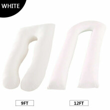 ( White, 9Ft:70x130cm) 9 Ft/12 Ft U Pillow & Case Full Body Maternity Pregnancy Comfort