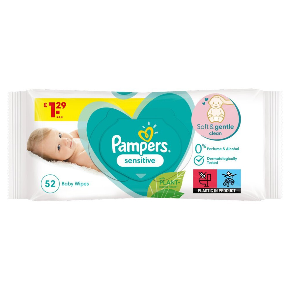 Pampers Sensitive Baby Wipes x52 50g (Pack of 12)