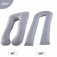 ( Grey, 9Ft:70x130cm) 9 Ft/12 Ft U Pillow & Case Full Body Maternity Pregnancy Comfort