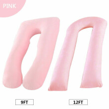 ( Pink, 9Ft:70x130cm) 9 Ft/12 Ft U Pillow & Case Full Body Maternity Pregnancy Comfort