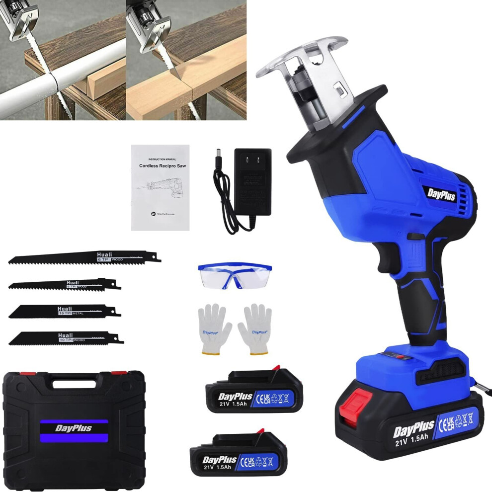 (With 2 Battery) Cordless Reciprocating Saw Saber Saw 21V Brushless Motor Power Saw with Battery Makita Compatible