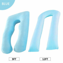 ( Blue, 9Ft:70x130cm) 9 Ft/12 Ft U Pillow & Case Full Body Maternity Pregnancy Comfort