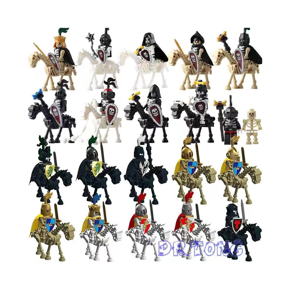 Sunvivid 20Pcs Knight Medieval Skeleton Soldiers Assembled Building Blocks Dolls Educational Toys To Send Base Board