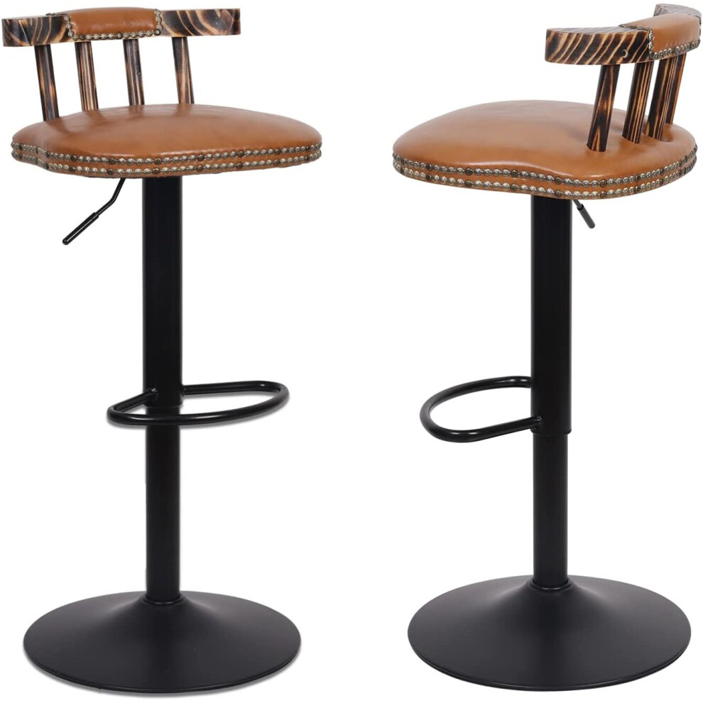 (Light Brown) 2 Adjustable Leather Kitchen Bar Stool Chair Set